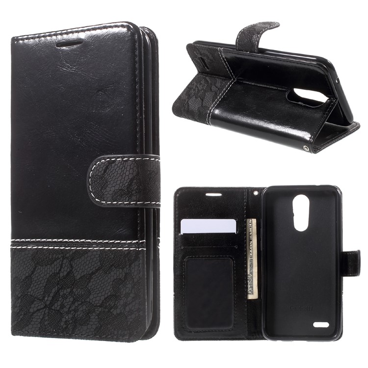 Contrast Color Stand PU Leather Wallet Cover for LG K10 (2017) - Black-1