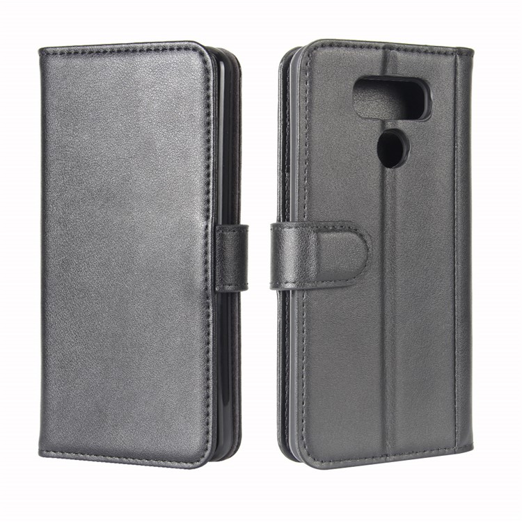 Genuine Split Leather Wallet Phone Case with Stand for LG G6 - Black-10