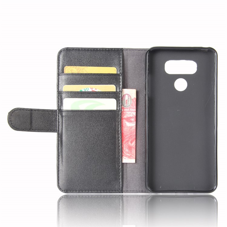 Genuine Split Leather Wallet Phone Case with Stand for LG G6 - Black-4