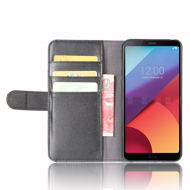 Genuine Split Leather Wallet Phone Case with Stand for LG G6 - Black-5