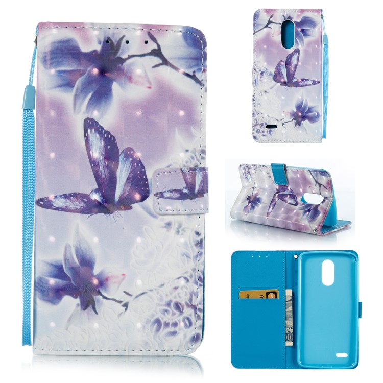 Pattern Printing Light Spot Decor Leather Phone Case for LG Stylus 3 - Flowers and Butterflies-1