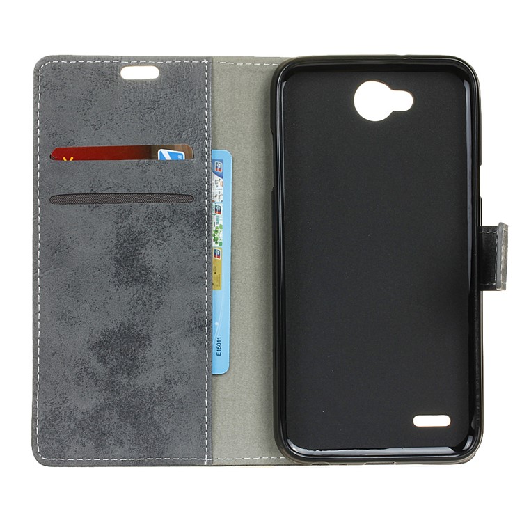 Vintage Style Wallet PU Leather Stand Case for LG X power2 - Grey-4