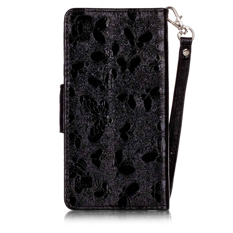 Laser 3D Colorido Carving Butterfly Wallet Leather Stand Case para LG X Style - Black-2