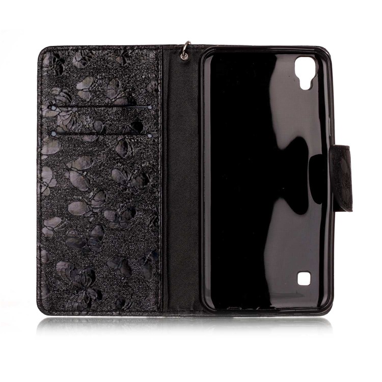 Laser 3D Colorido Carving Butterfly Wallet Leather Stand Case para LG X Style - Black-3