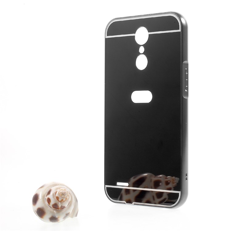 For LG K10 (2017) Sliding Metal Frame Mirror-like PC Mobile Casing - Black-2