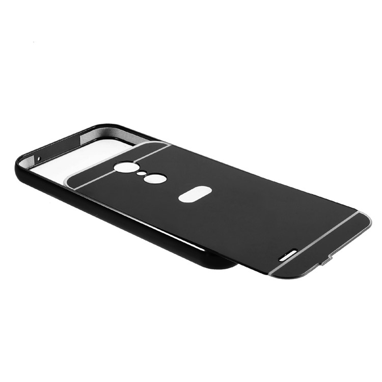 For LG K10 (2017) Sliding Metal Frame Mirror-like PC Mobile Casing - Black-4