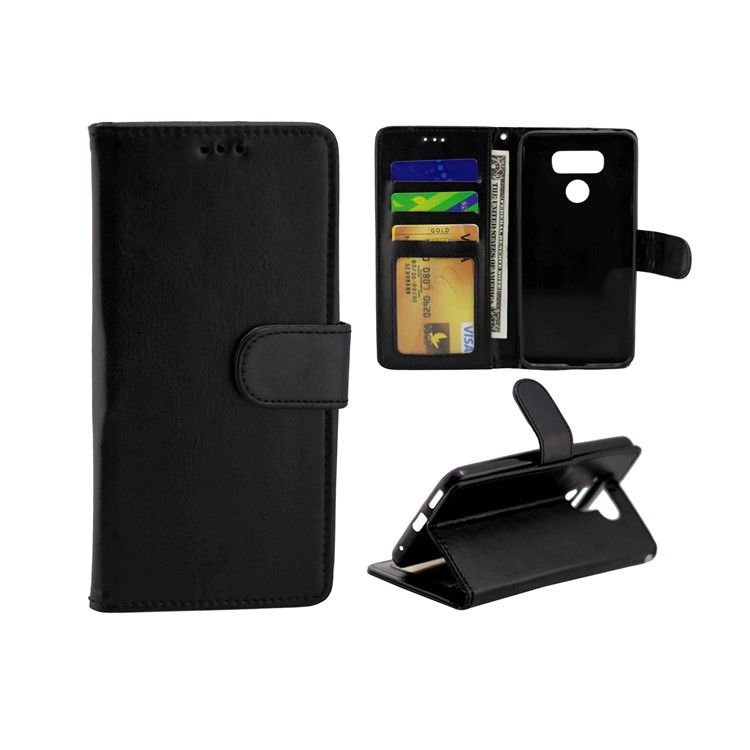 Crazy Horse Wallet Leather Mobile Casing with Stand for LG G6 - Black-1