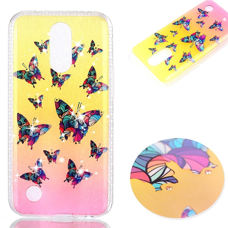 Pattern Printing Inner Rhinestone TPU Case for LG K10 (2017) - Colorful Butterflies-1
