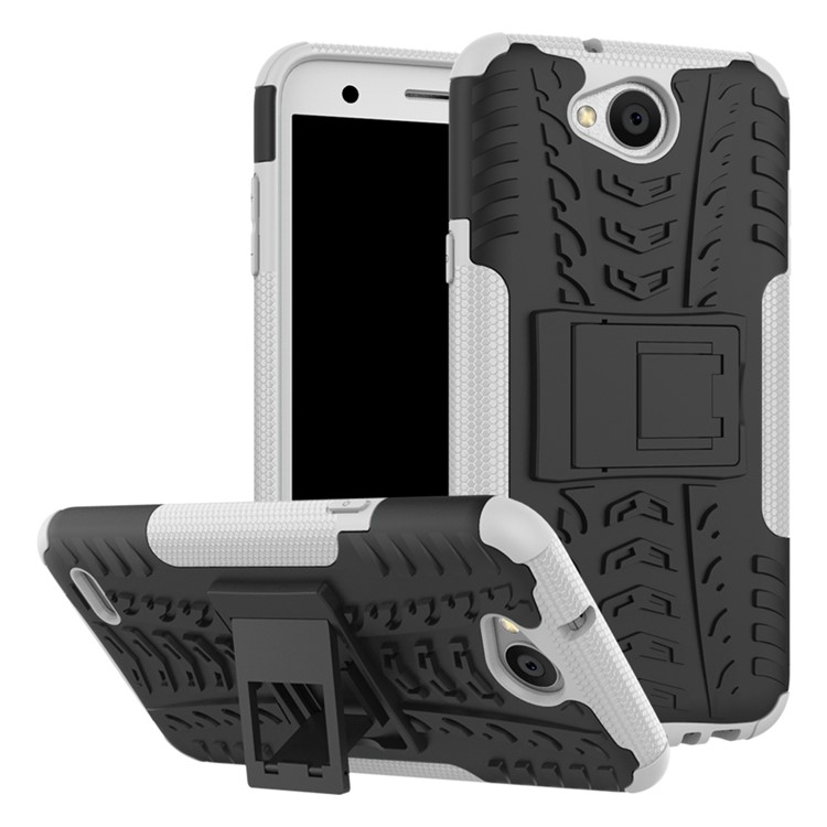 Tyre Pattern 2-in-1 Kickstand PC + TPU Hybrid Phone Cover for LG X power2 - White-1