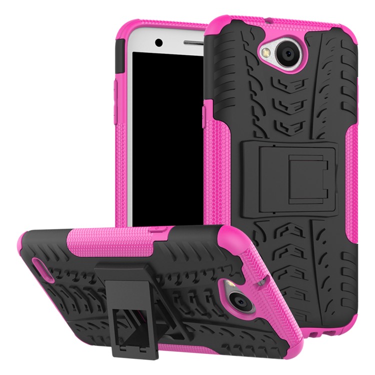 2-in-1 Tyre Pattern Combo PC + TPU Mobile Case Cover with Kickstand for LG X power2 - Rose-1