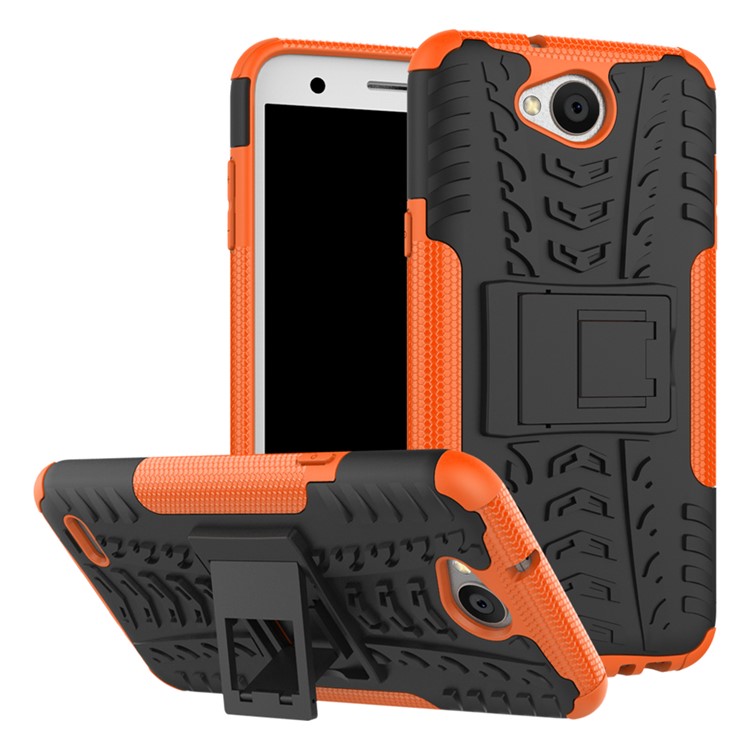 Tyre Pattern 2-in-1 Kickstand PC + TPU Combo Protection Back Cover for LG X power2 - Orange-1
