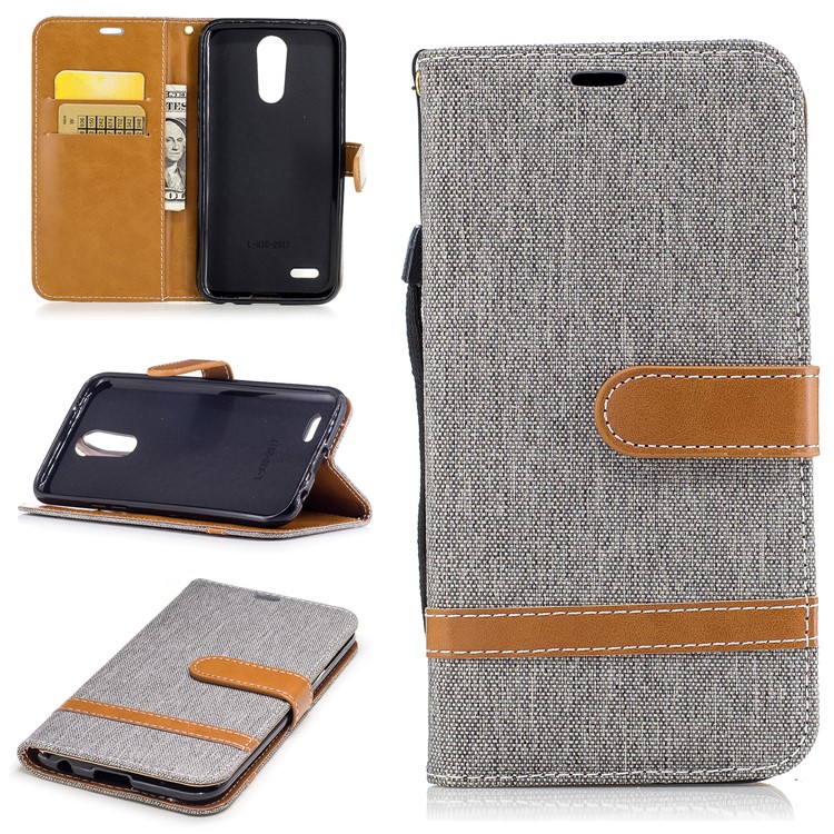Two-tone Jean Cloth PU Leather Wallet Flip Stand Case for LG K10 (2017) EU Version - Grey-1