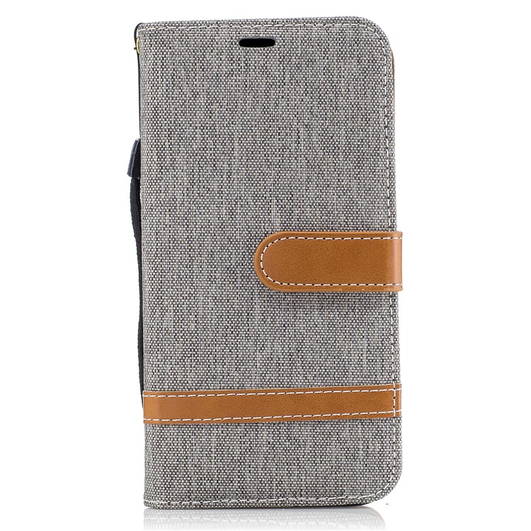 Two-tone Jean Cloth PU Leather Wallet Flip Stand Case for LG K10 (2017) EU Version - Grey-2
