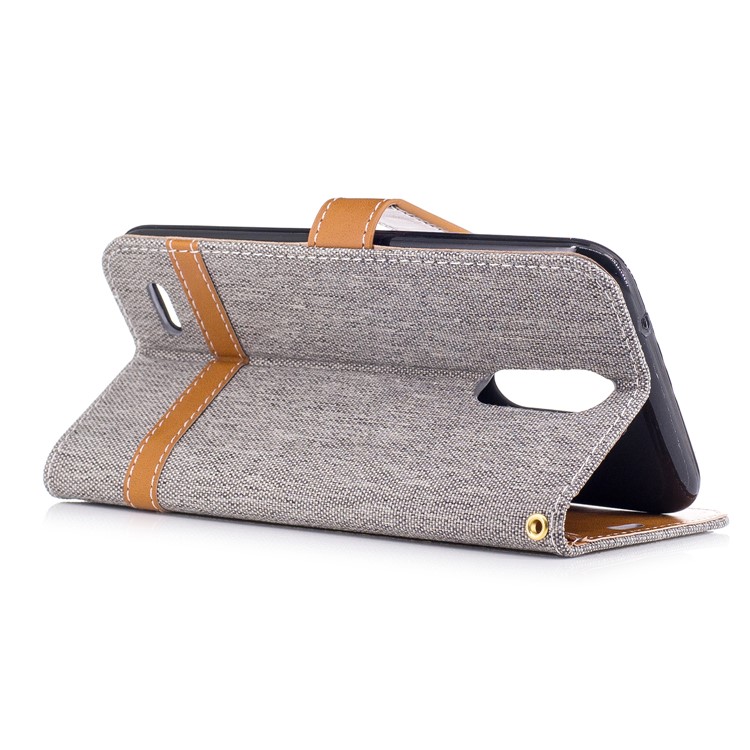 Two-tone Jean Cloth PU Leather Wallet Flip Stand Case for LG K10 (2017) EU Version - Grey-4