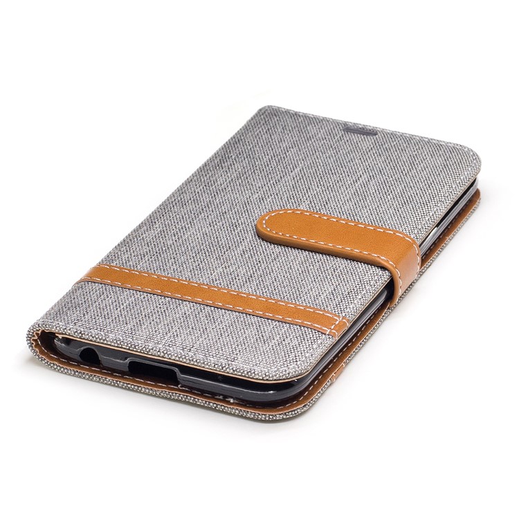 Two-tone Jean Cloth PU Leather Wallet Flip Stand Case for LG K10 (2017) EU Version - Grey-6