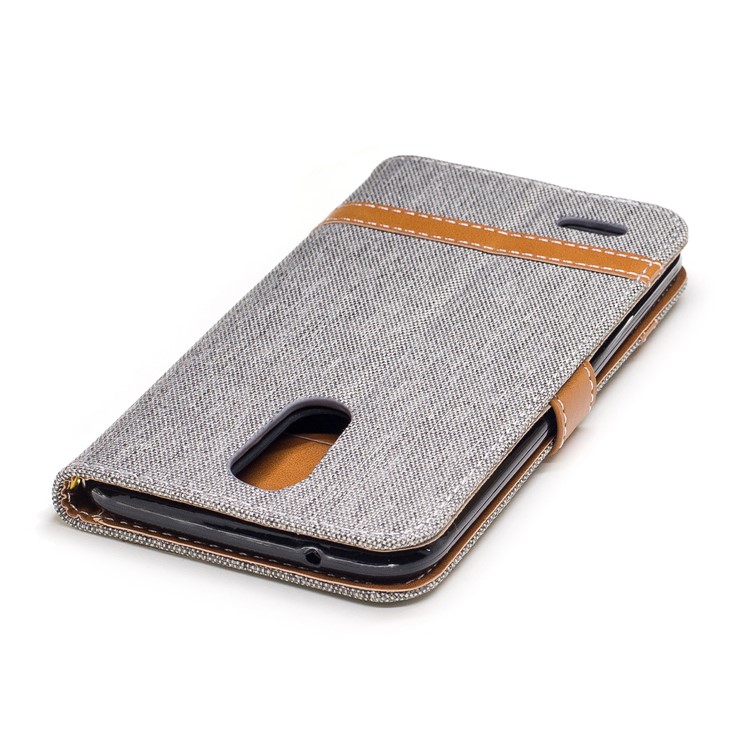 Two-tone Jean Cloth PU Leather Wallet Flip Stand Case for LG K10 (2017) EU Version - Grey-7