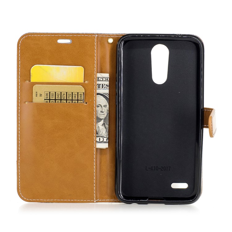 Two-tone Jean Cloth PU Leather Wallet Flip Stand Case for LG K10 (2017) EU Version - Grey-8