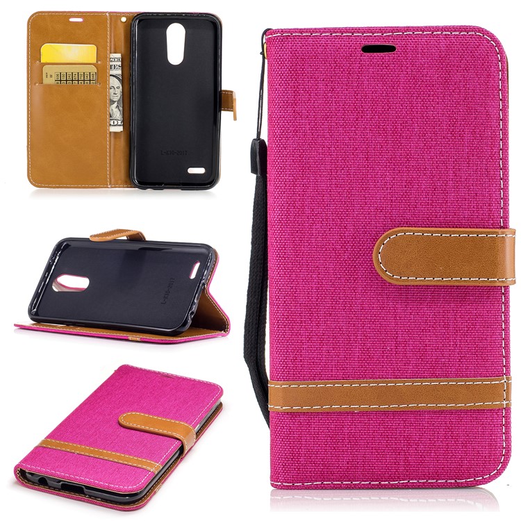 Two-tone Jean Cloth PU Leather Wallet Flip Stand Shell for LG K10 (2017) EU Version - Rose-1
