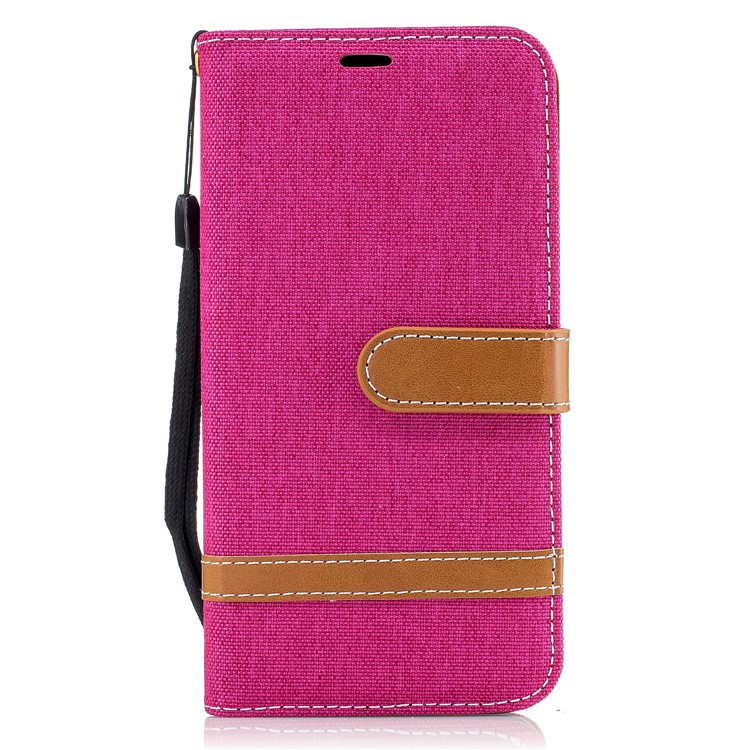 Two-tone Jean Cloth PU Leather Wallet Flip Stand Shell for LG K10 (2017) EU Version - Rose-2