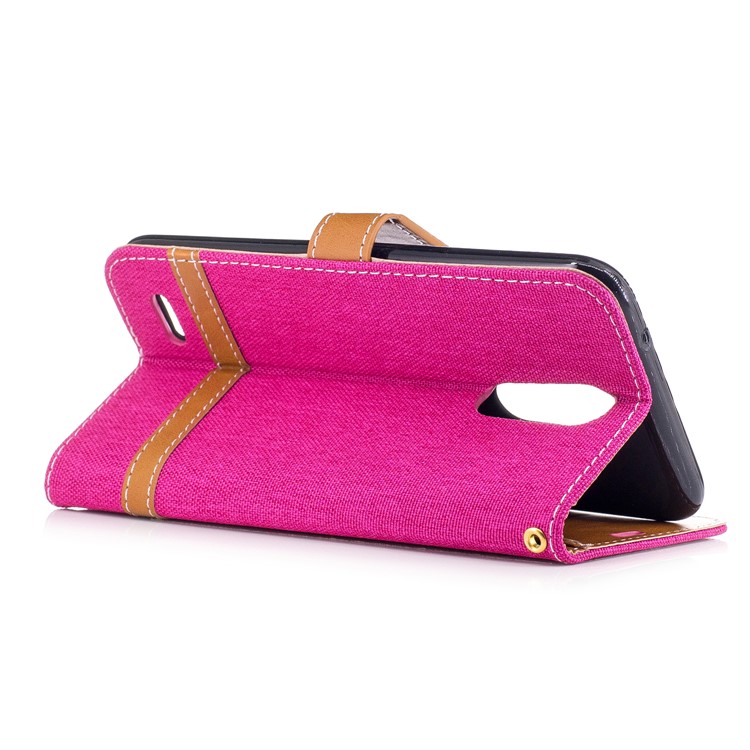 Two-tone Jean Cloth PU Leather Wallet Flip Stand Shell for LG K10 (2017) EU Version - Rose-4