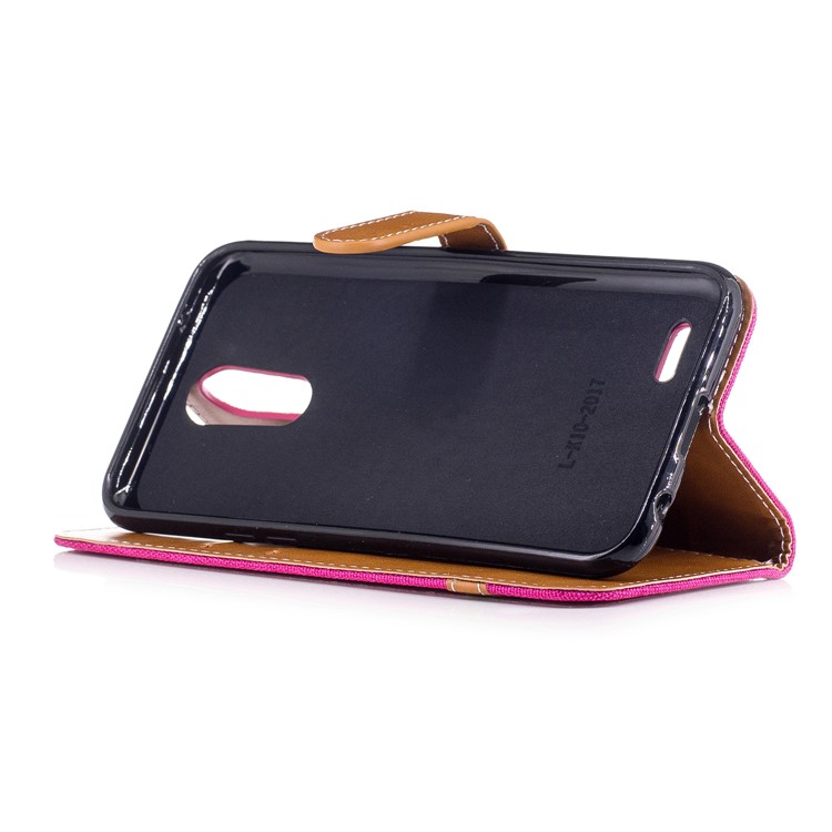 Two-tone Jean Cloth PU Leather Wallet Flip Stand Shell for LG K10 (2017) EU Version - Rose-5
