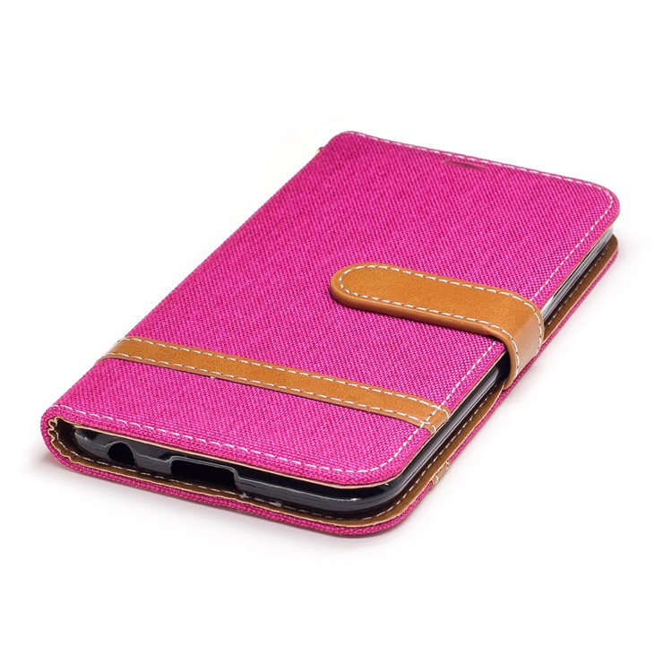 Two-tone Jean Cloth PU Leather Wallet Flip Stand Shell for LG K10 (2017) EU Version - Rose-6