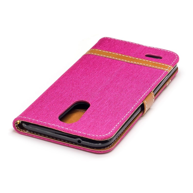 Two-tone Jean Cloth PU Leather Wallet Flip Stand Shell for LG K10 (2017) EU Version - Rose-7