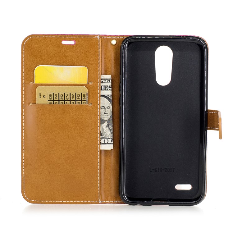 Two-tone Jean Cloth PU Leather Wallet Flip Stand Shell for LG K10 (2017) EU Version - Rose-8