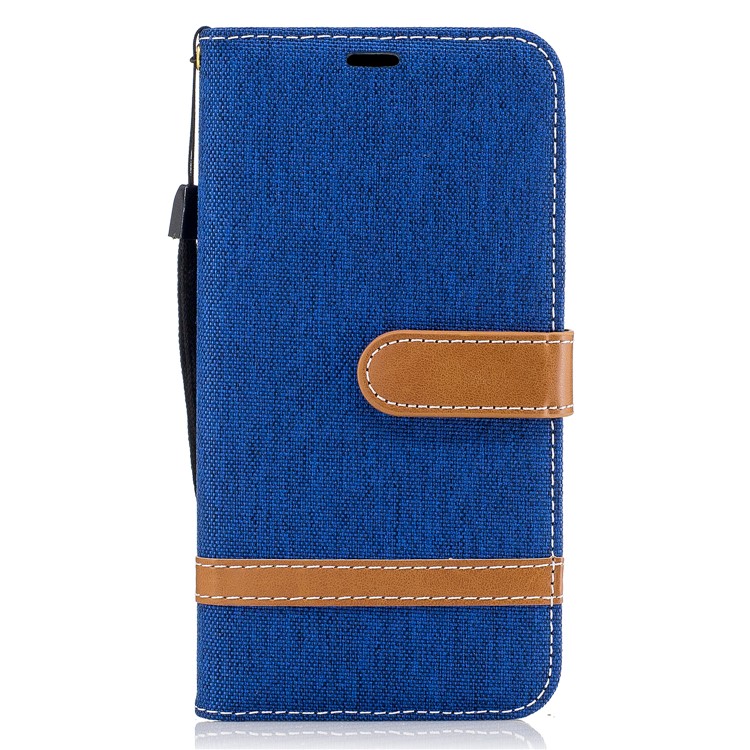 Two-tone Jean Cloth PU Leather Wallet Flip Stand Cellphone Cover for LG K10 (2017) EU Version - Baby Blue-2