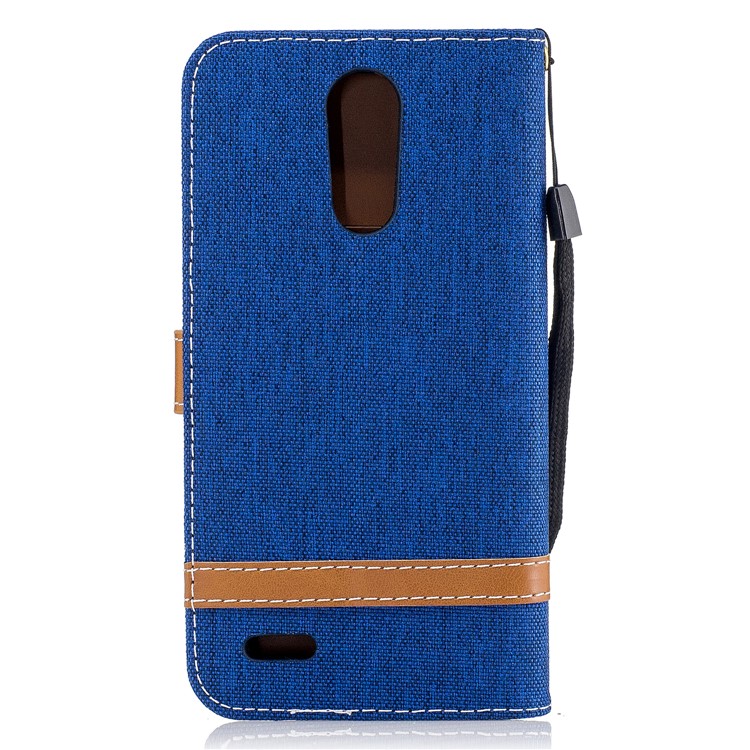 Two-tone Jean Cloth PU Leather Wallet Flip Stand Cellphone Cover for LG K10 (2017) EU Version - Baby Blue-3