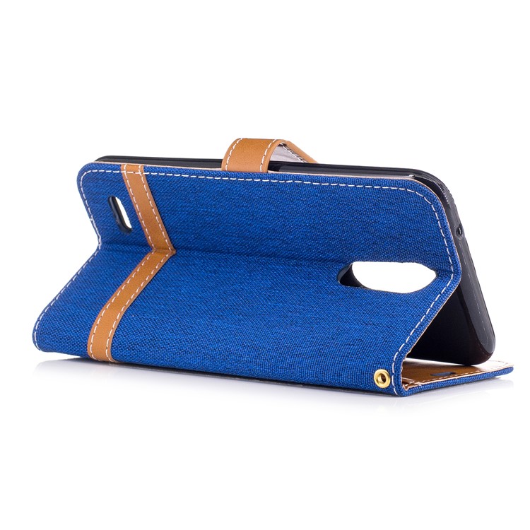 Two-tone Jean Cloth PU Leather Wallet Flip Stand Cellphone Cover for LG K10 (2017) EU Version - Baby Blue-4