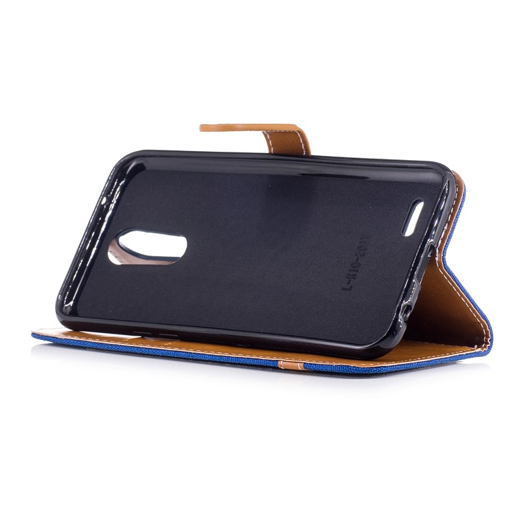 Two-tone Jean Cloth PU Leather Wallet Flip Stand Cellphone Cover for LG K10 (2017) EU Version - Baby Blue-5