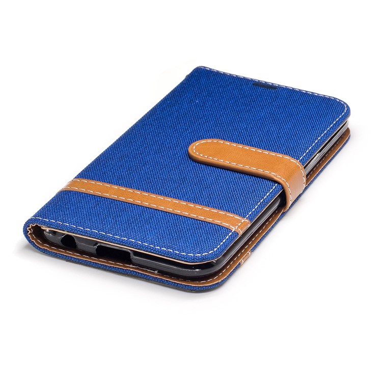 Two-tone Jean Cloth PU Leather Wallet Flip Stand Cellphone Cover for LG K10 (2017) EU Version - Baby Blue-6