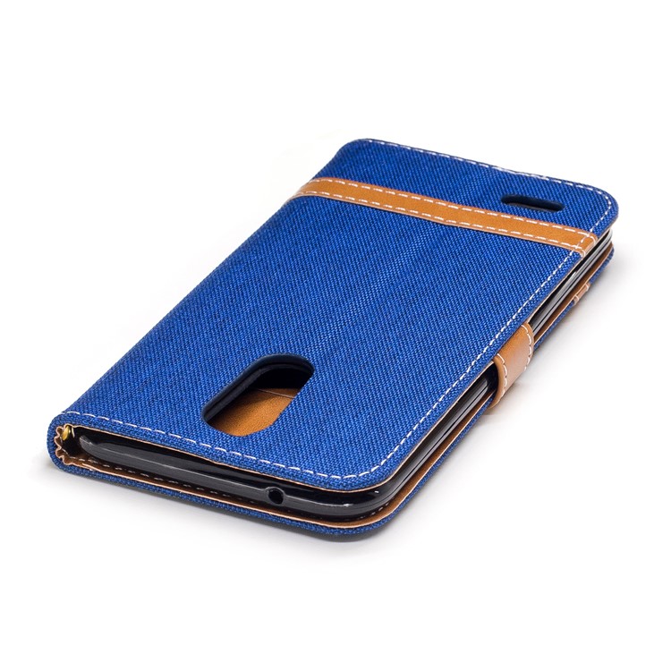 Two-tone Jean Cloth PU Leather Wallet Flip Stand Cellphone Cover for LG K10 (2017) EU Version - Baby Blue-7