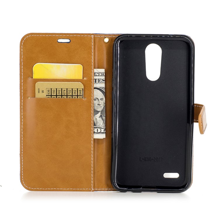 Two-tone Jean Cloth PU Leather Wallet Flip Stand Cellphone Cover for LG K10 (2017) EU Version - Baby Blue-8