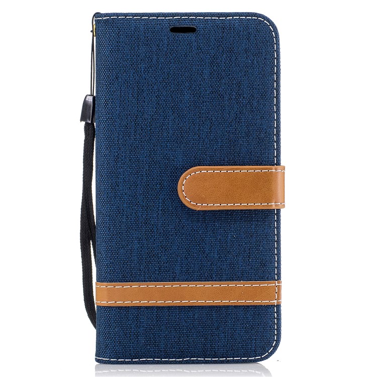 Two-tone Jean Cloth PU Leather Wallet Flip Stand Mobile Phone Case Cover for LG K10 (2017) EU Version - Dark Blue-2