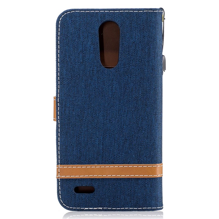Two-tone Jean Cloth PU Leather Wallet Flip Stand Mobile Phone Case Cover for LG K10 (2017) EU Version - Dark Blue-3