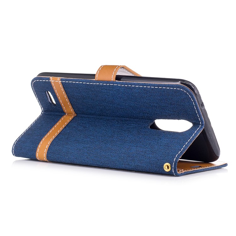 Two-tone Jean Cloth PU Leather Wallet Flip Stand Mobile Phone Case Cover for LG K10 (2017) EU Version - Dark Blue-4