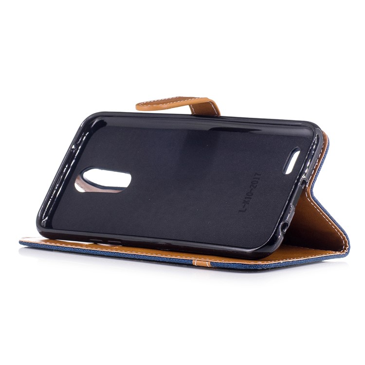 Two-tone Jean Cloth PU Leather Wallet Flip Stand Mobile Phone Case Cover for LG K10 (2017) EU Version - Dark Blue-5