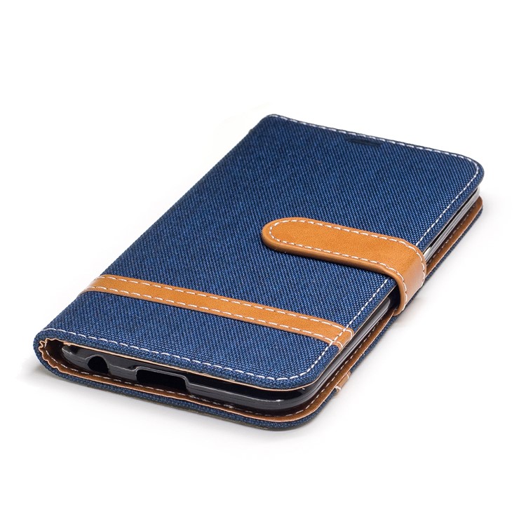 Two-tone Jean Cloth PU Leather Wallet Flip Stand Mobile Phone Case Cover for LG K10 (2017) EU Version - Dark Blue-6