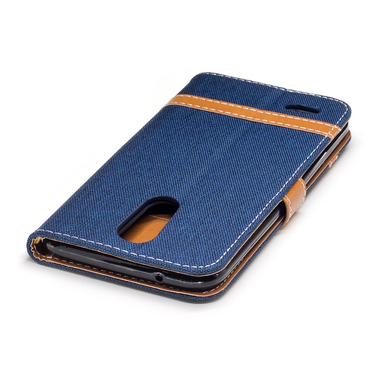 Two-tone Jean Cloth PU Leather Wallet Flip Stand Mobile Phone Case Cover for LG K10 (2017) EU Version - Dark Blue-7