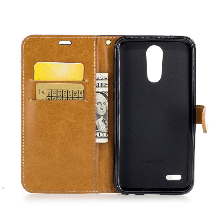 Two-tone Jean Cloth PU Leather Wallet Flip Stand Mobile Phone Case Cover for LG K10 (2017) EU Version - Dark Blue-8
