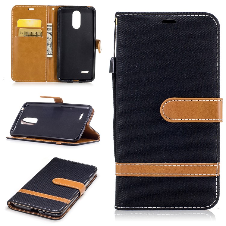 For LG K4 (2017) EU Version Jean Cloth Texture Leather Stand Card Slots Phone Shell - Black-1