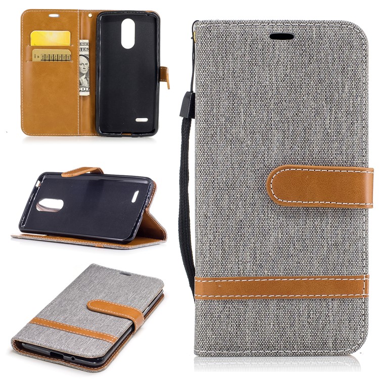 For LG K4 (2017) EU Version Jean Cloth Texture Leather Card Slots Phone Casing - Grey-1