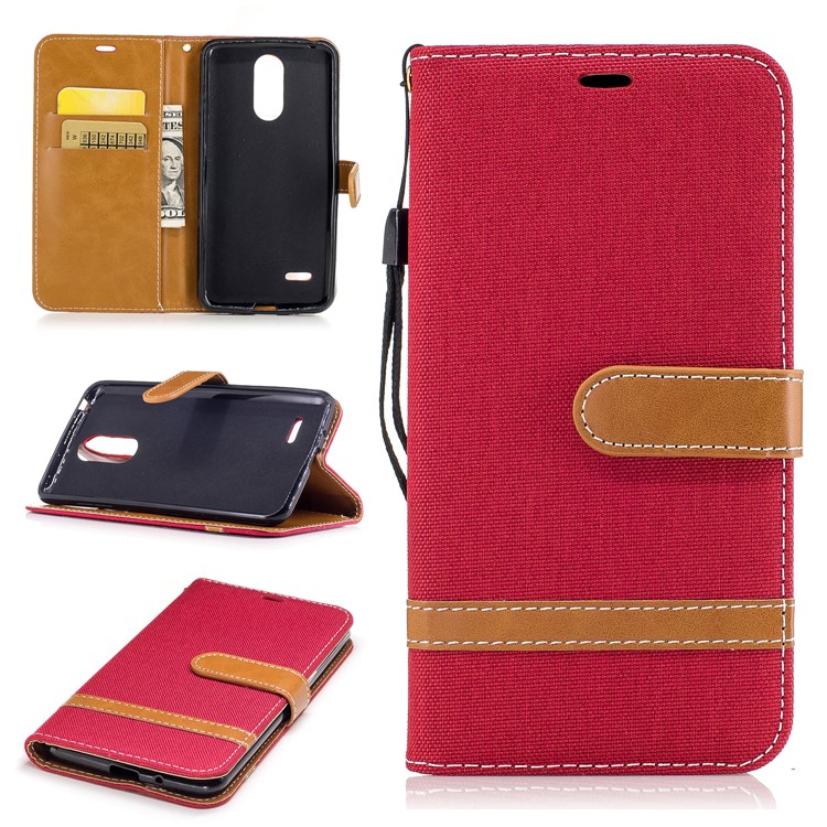 Jean Cloth Texture Leather Phone Casing Card Slots for LG K4 (2017) EU Version - Red-1