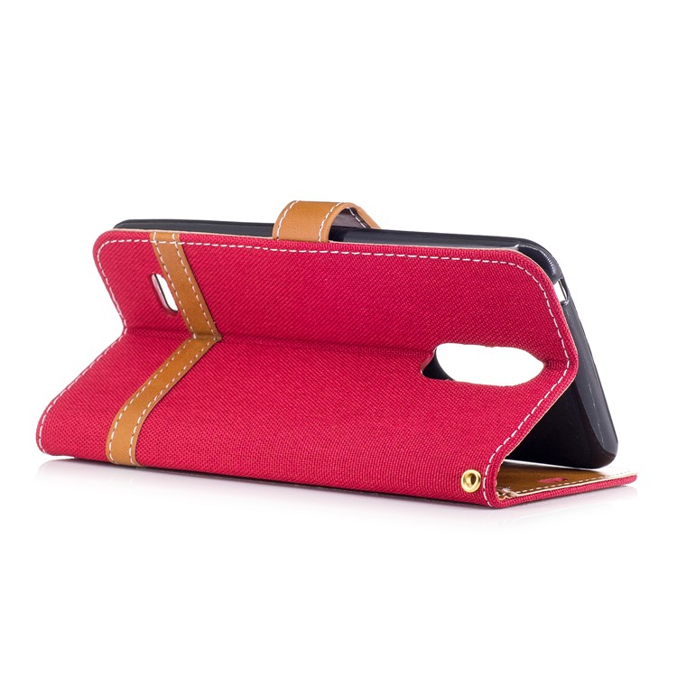 Jean Cloth Texture Leather Phone Casing Card Slots for LG K4 (2017) EU Version - Red-4