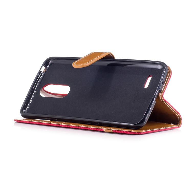 Jean Cloth Texture Leather Phone Casing Card Slots for LG K4 (2017) EU Version - Red-5