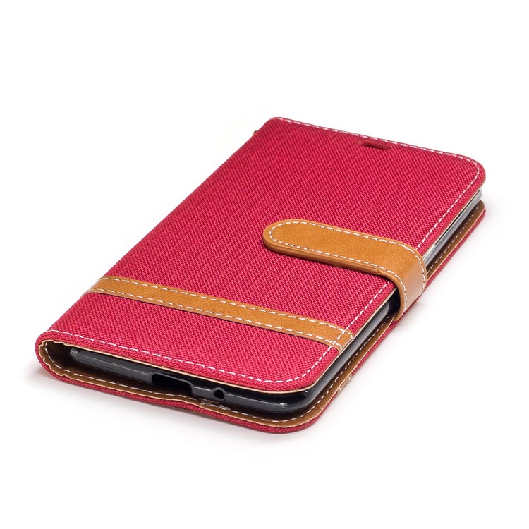 Jean Cloth Texture Leather Phone Casing Card Slots for LG K4 (2017) EU Version - Red-6