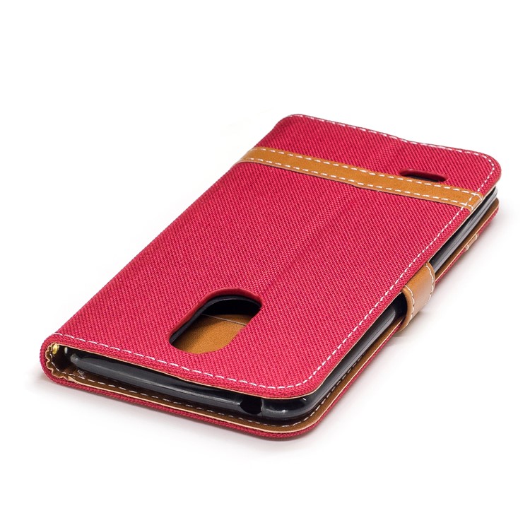 Jean Cloth Texture Leather Phone Casing Card Slots for LG K4 (2017) EU Version - Red-7