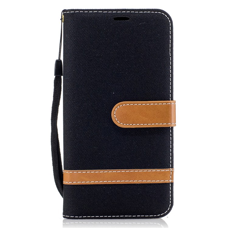 Two-tone Jean Cloth PU Leather Wallet Phone Case with Stand for LG G6 - Black-2